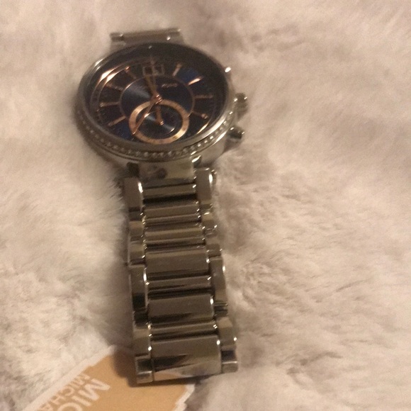 Michael Kors Sawyer Blue Dial Stainless Steel Chronograph Womens Watch - Picture 2 of 7